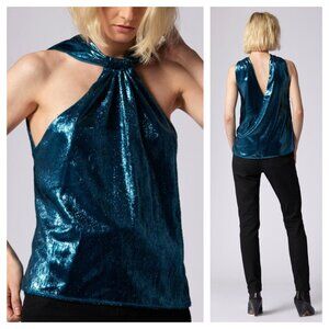 Equipment Cora Sleeveless Lamé Top M Deep Lagoon Blue